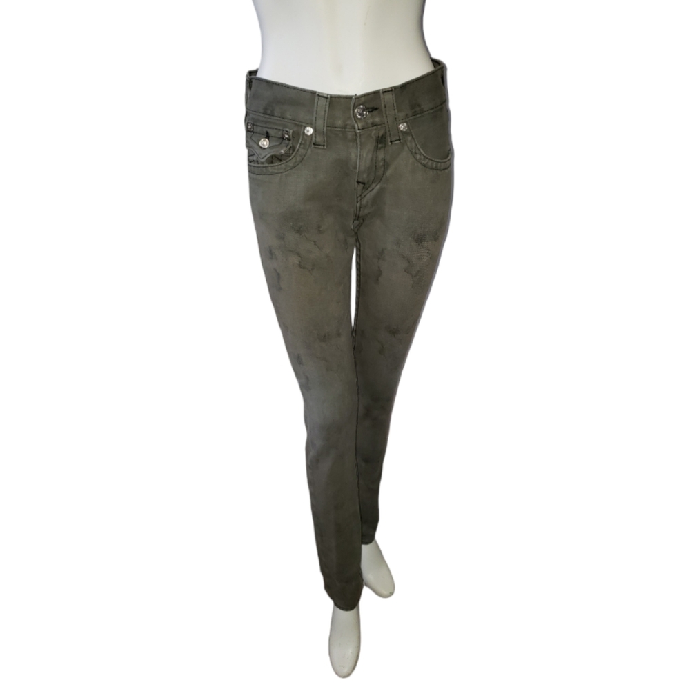 True Religion military green tie dye cotton mid-rise skinny jeans size 27